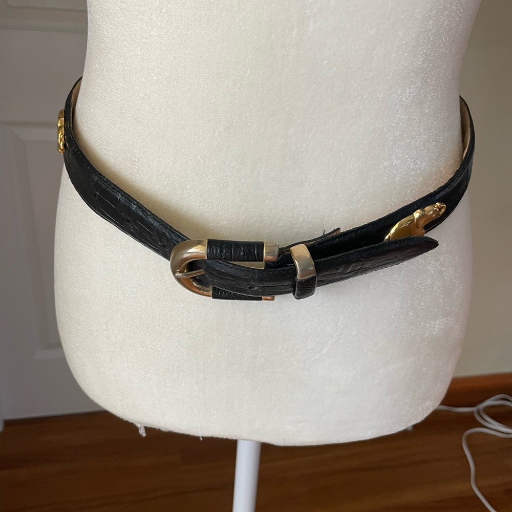 Women Unique black embossed leather golden color buckle and animal decoration